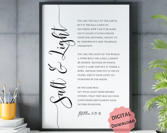 Salt and Light PRINTABLE, Matthew 5:13-16, Minimalist Bible Verse Wall Art, DIGITAL DOWNLOAD, Modern Christian Home Decor, Scripture Poster