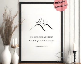 His Mercies Are New Every Morning PRINTABLE, Lamentations 3:23, Minimalist Bible Verse Decor, *DIGITAL DOWNLOAD*, Scripture Wall Art, 5 JPGs