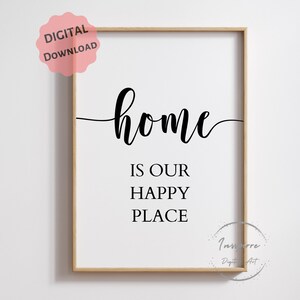 Home Is Our Happy Place PRINTABLE, Living Room Wall Decor, DIGITAL DOWNLOAD, Minimalist Poster, Inspirational Quote, Above Couch Sign, 5JPGs