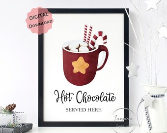 ホットチョコレートをご用意しております（印刷可能）、クリスマスウォールアート、ホットココアバーの看板、*デジタルダウンロード*、キッチンデコレーション、季節のホームポスター、JPG画像5枚