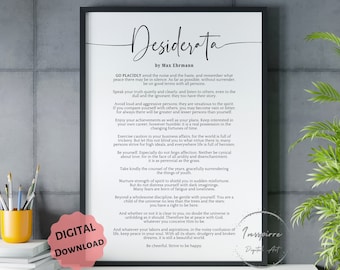 Desiderata Wall Art PRINTABLE, Max Ehrmann Poem, Poetry Decor, *DIGITAL DOWNLOAD*, Inspirational Poster, Minimalist Home Office Sign, 5 JPGs