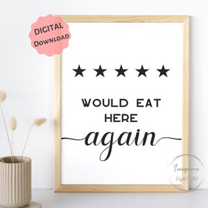PRINTABLE Would Eat Here Again, Funny Kitchen Dining Room Wall Decor, DIGITAL DOWNLOAD, Humorous Kitchen Review Sign, Minimalist Printable