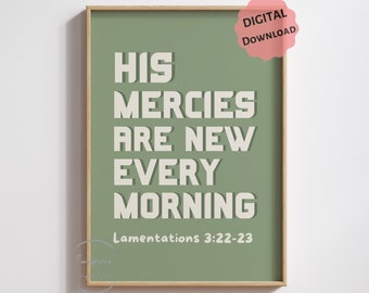 His Mercies Are New Every Morning PRINTABLE, Retro Bible Verse Wall Art, Christian Home Decor, DIGITAL DOWNLOAD, Sage Green Poster, 5 JPGs