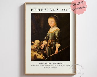 For We Are God's Masterpiece PRINTABLE, Ephesians 2:10, Vintage Bible Verse Art, *DIGITAL DOWNLOAD*, Scripture Quote Decor, Christian Gift