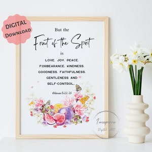 Galatians 5:22-23 PRINTABLE, Fruit of the Spirit, Bible Verse Wall Art, *DIGITAL DOWNLOAD*, Watercolor Floral Decor, Christian Gift, 5 JPGs