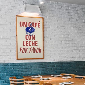 Un Café Con Leche PRINTABLE, Retro Spanish Coffee Wall Art, Trendy Kitchen Quote Decor, DIGITAL DOWNLOAD, Aesthetic Coffee Bar Cart Decor