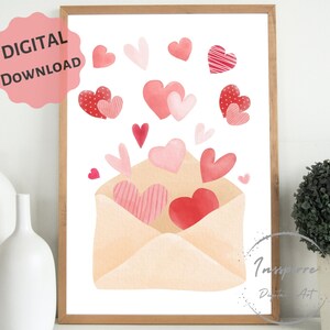 Valentijnsdagcadeau voor hem, envelop met rode harten afdrukbaar, aquarelkunst, DIGITALE DOWNLOAD, liefdesmuurbord, leuke slaapkamerinrichting, 5JPG