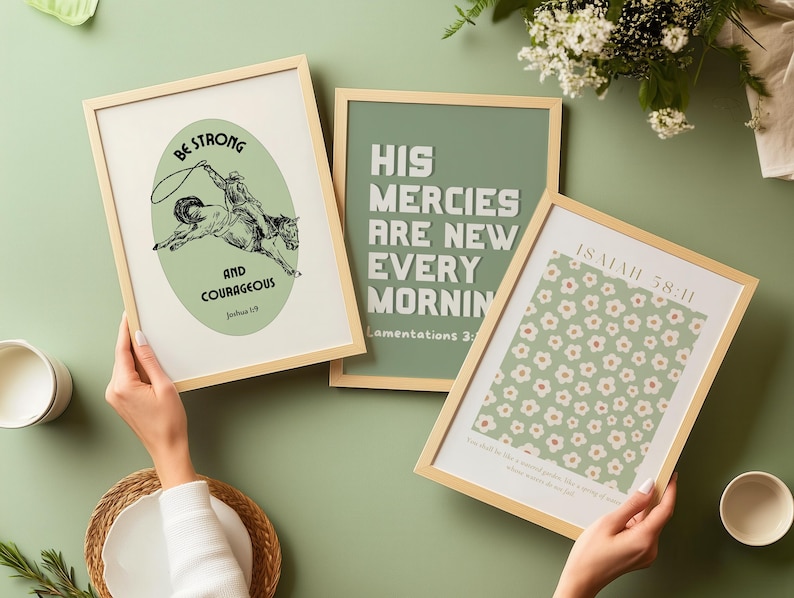 Sage Green Christian Wall Art Bundle, Set of 6 PRINTABLES, Retro ...