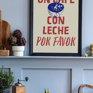 Un Café Con Leche PRINTABLE, Retro Spanish Coffee Wall Art, Trendy Kitchen Quote Decor, DIGITAL DOWNLOAD, Aesthetic Coffee Bar Cart Decor