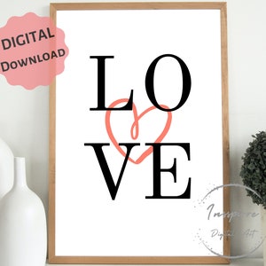 Love Wall Art PRINTABLE, Modern Minimalist Decor, Cute Romantic Poster, DIGITAL DOWNLOAD, Aesthetic Bedroom Art, Trendy Valentine&#39;s Day Gift