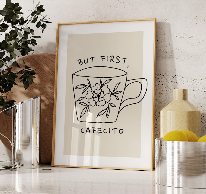Cafecito imprimible, decoración de cocina española, arte de pared con café estético, *descarga digital*, regalo para amantes del café, impresión de taza de café linda imagen 3