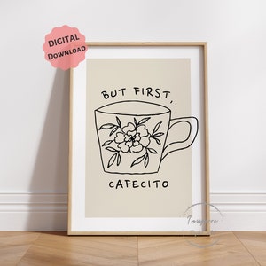 Cafecito imprimible, decoración de cocina española, arte de pared con café estético, *descarga digital*, regalo para amantes del café, impresión de taza de café linda imagen 2