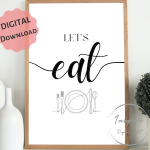 Let&#39;s Eat Dining Room Wall PRINTABLE, Kitchen Wall Decor, *DIGITAL DOWNLOAD*, Minimalist Art Printable, Housewarming Gift, Kitchen Line Art