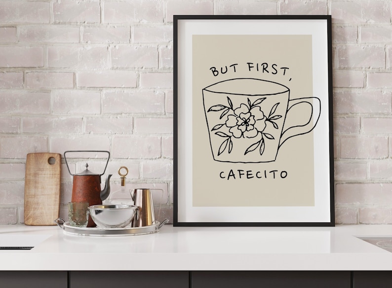Cafecito imprimible, decoración de cocina española, arte de pared con café estético, *descarga digital*, regalo para amantes del café, impresión de taza de café linda imagen 4