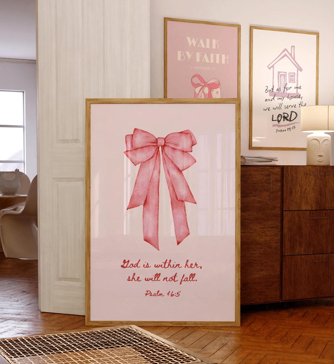 Psalm 46:5 PRINTABLE, God is Within Her, Pink Coquette Bow Wall Art ...