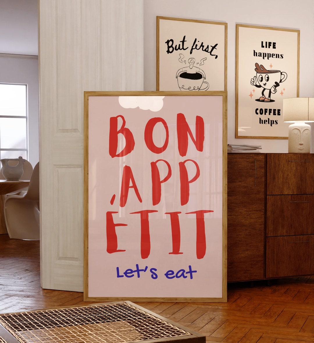 Bon Appetit Let's Eat PRINTABLE, Trendy Kitchen Wall Art, Retro Dining ...