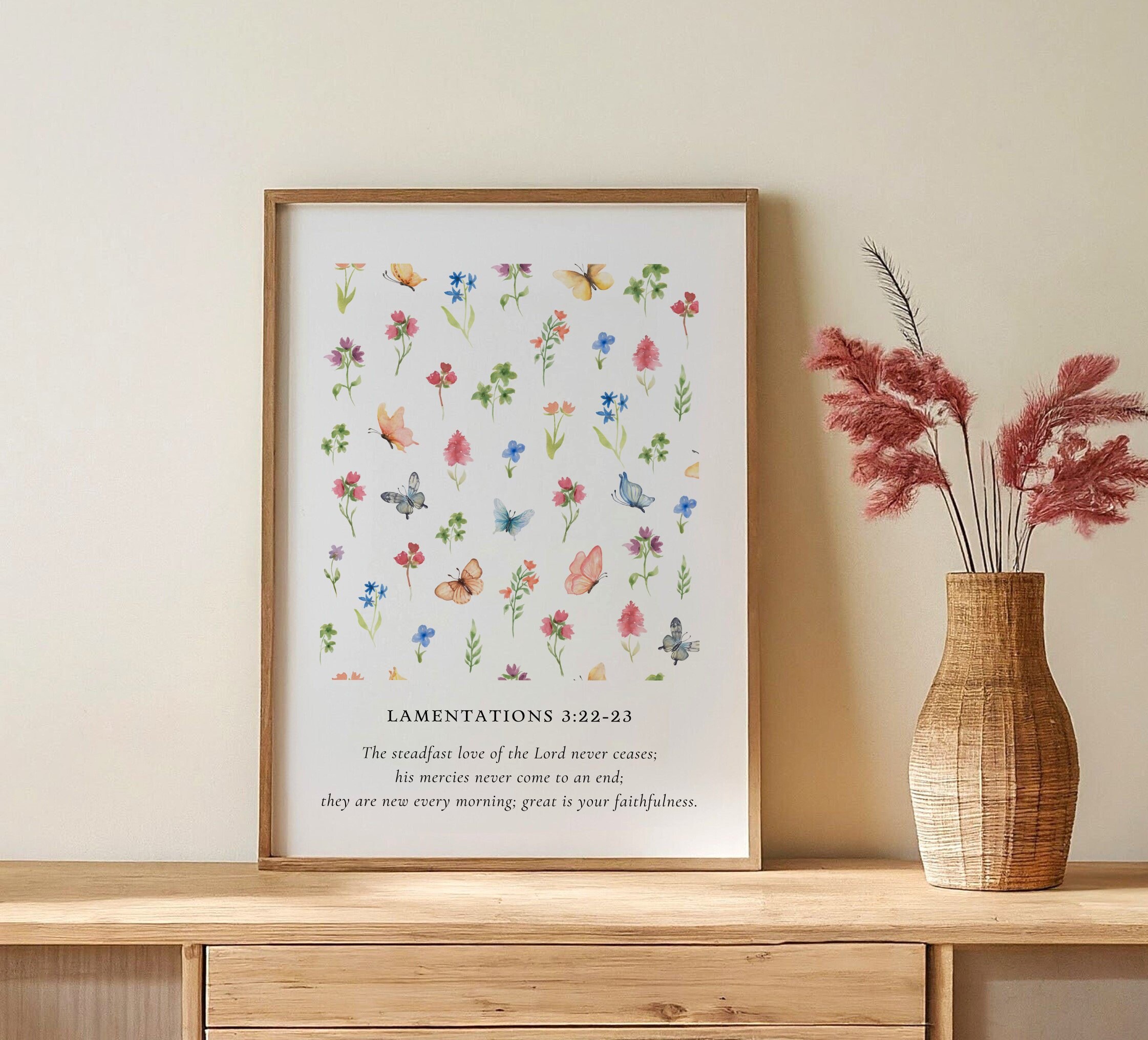 His Mercies Are New Every Morning PRINTABLE, Lamentations 3:22-23, Spring Bible Verse Wall Decor, DIGITAL DOWNLOAD, Scripture Floral Art