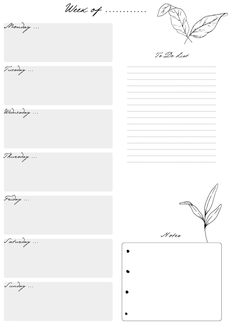 Weekly Planner Printable to Do List Digital Planner Minimalist Weekly ...