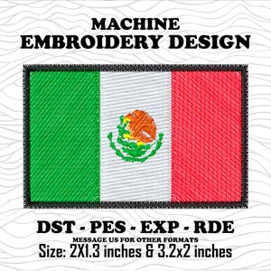 Disegno da ricamo bandiera messicana, file PES messicano da ricamare, macchina Brother, ricamo Babylock, Ricoma DST,