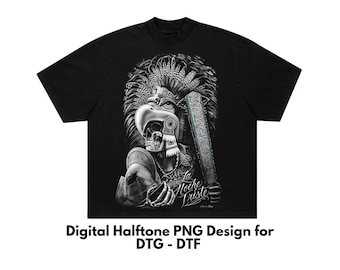 Mexiko Halbton-T-Shirt-Design, aztekisches DTF-Shirt-Design, DTG-T-Shirt-Design, Semitono PNG, für schwarze Hemden