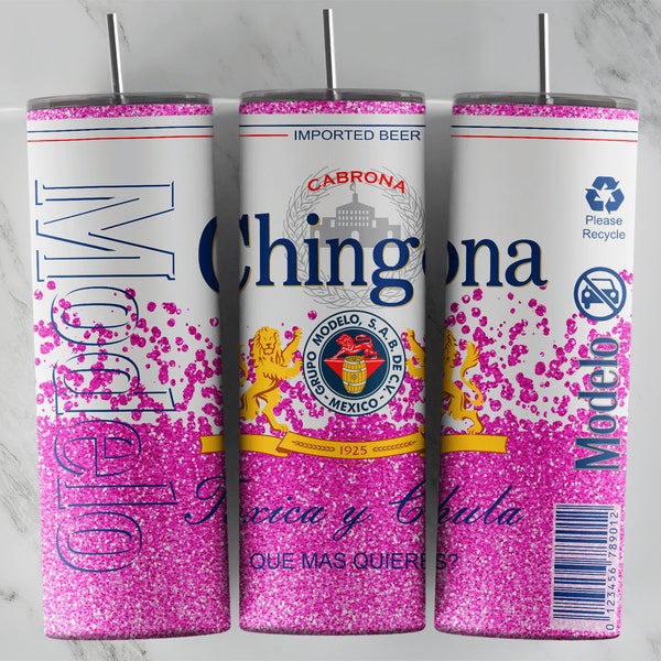 Pink Glitter Chingona Tumbler Design, Sublimation Designs, 20oz tumbler Wrap, Plantilla para Sublimacion