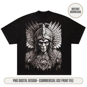 Aztec Warrior Halftone T-Shirt Design, DTF Shirt Design, DTG Tee Design, Semitono PNG, For Black Shirts