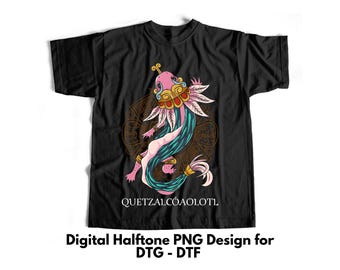 Quetzalcoatl Halbton T-Shirt Design, DTF Shirt Design, DTG T-Shirt Design, Semitono PNG