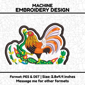 Archivo de diseño de bordado de gallo, archivo PES mexicano, archivos de máquina Brother. Ricoma DST, diseños de bordado de sombreros, gallo Pes