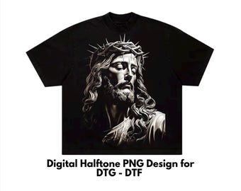 Jesus Halbton T-Shirt Design, DTF Shirt Design, DTG T-Shirt Design, Semitono PNG, für schwarze Hemden, religiöser Png Halbton