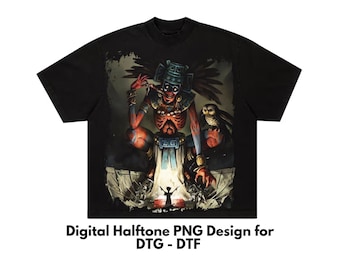 Azteken-Halbton-T-Shirt-Design, DTF-Shirt-Design, DTG-T-Shirt-Design, Semitono PNG, für schwarze Hemden