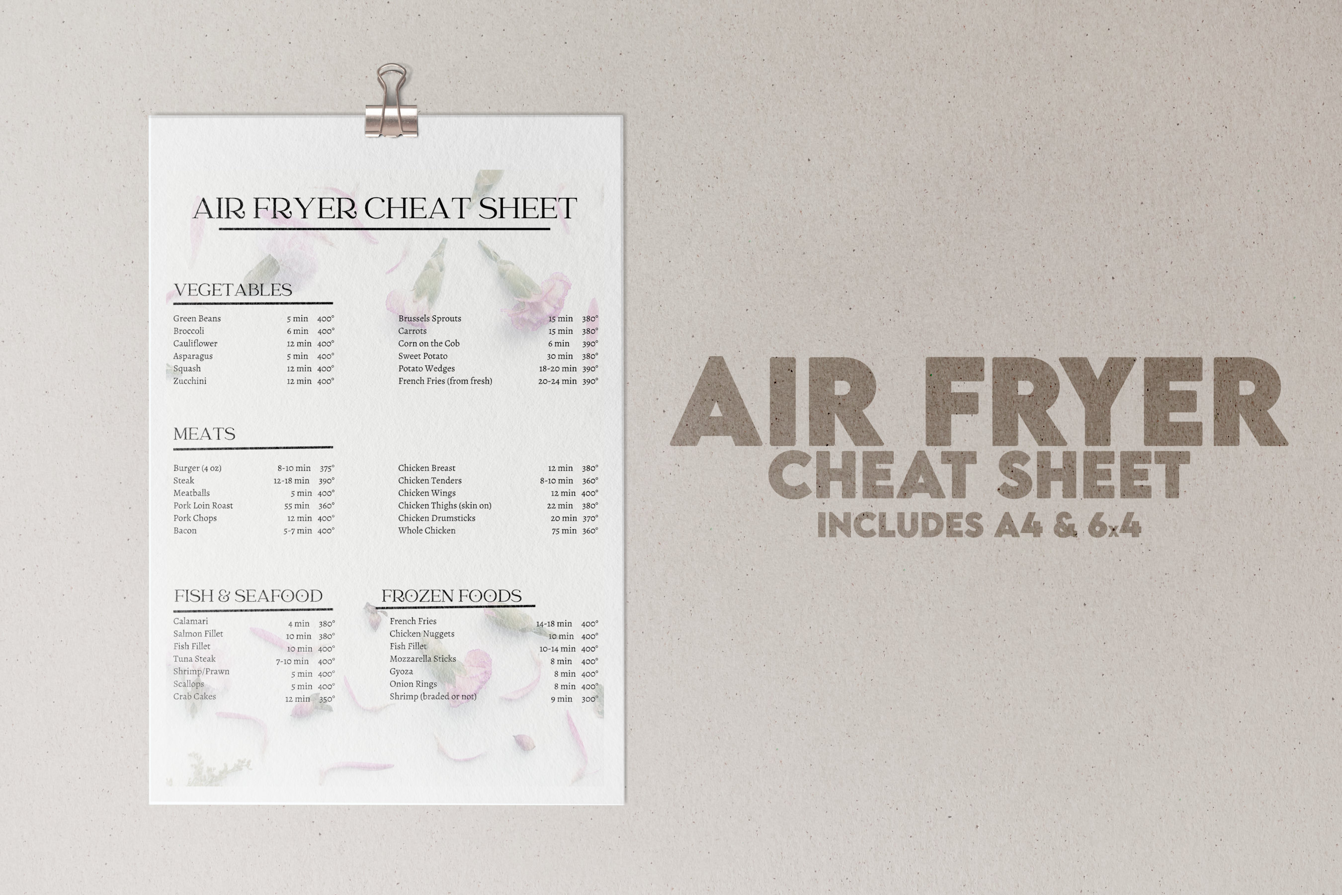 Air Fryer Cheat Sheet Printable Fryer Sheet Kitchen - Etsy UK