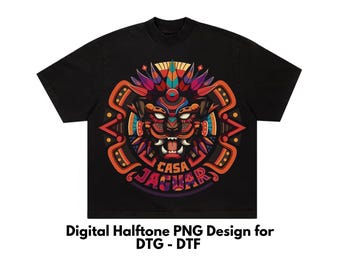 Mexiko Halbton-T-Shirt-Design, aztekisches DTF-Shirt-Design, DTG-T-Shirt-Design, Semitono PNG, für schwarze Hemden