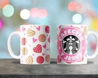 Cafecito y Jesus Mug Design, This design can be used to sublimate 11oz and 15oz coffee mugs, Diseño para taza de cafe, Sublimation Design