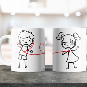 Cartoon Boy Girl Print Couple Mug Creative Enamel Lover Coffee Cup Drink  Dessert Milk Cups Handle