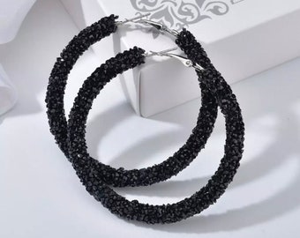 Black Diamond rhinestone Hoop Earrings