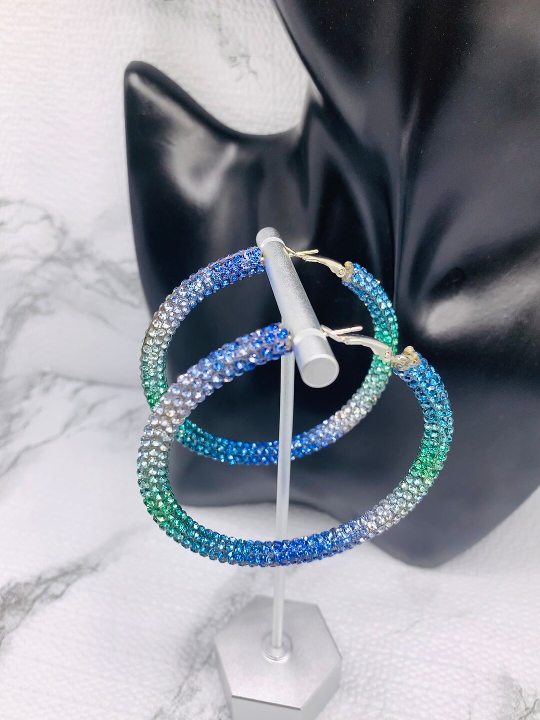 Blue Hoop Earrings, Transparent Hoop Earrings, Gift for Her, Blue ...