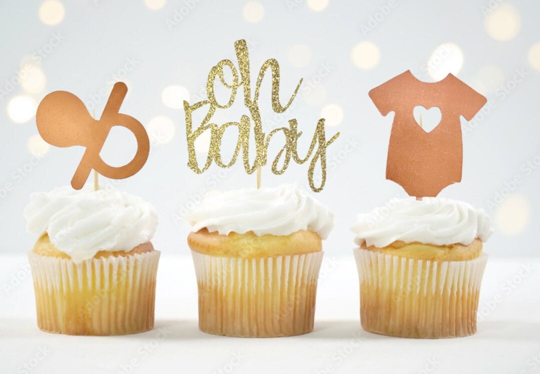 Custom Baby Shower Cupcake Toppers Baby Shower Decorations Oh Baby Etsy