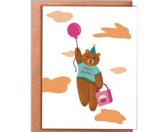 Party Animal Birthday Card | Cute bear birthday greeting card