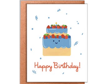 Tarjeta de felicitación con forma de pastel de feliz cumpleaños / Linda tarjeta para un cumpleaños