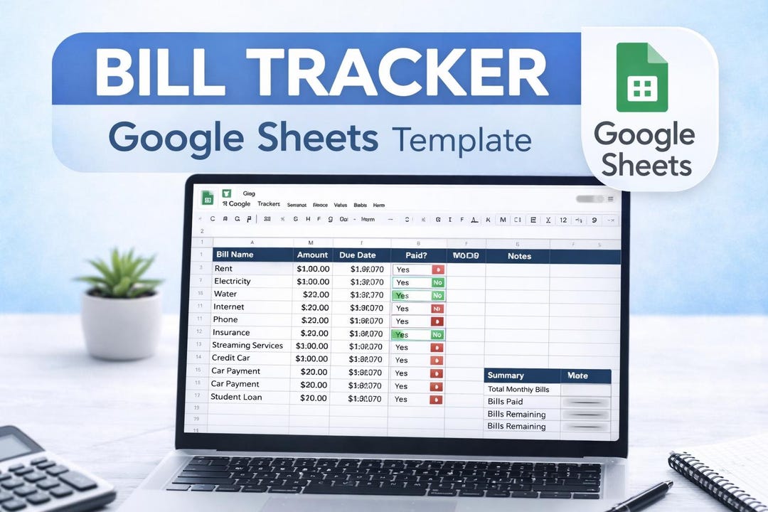 Bill Tracker Spreadsheet | Monthly Bill Organizer | Google Sheets Bill ...