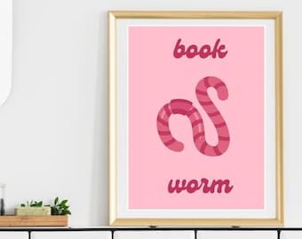 Book Worm Print, Book Poster, Book Lovers Poster, Classroom Wall Art, Reading Wall Art, Love Reading Books, Library Decor, Book Lover Gift