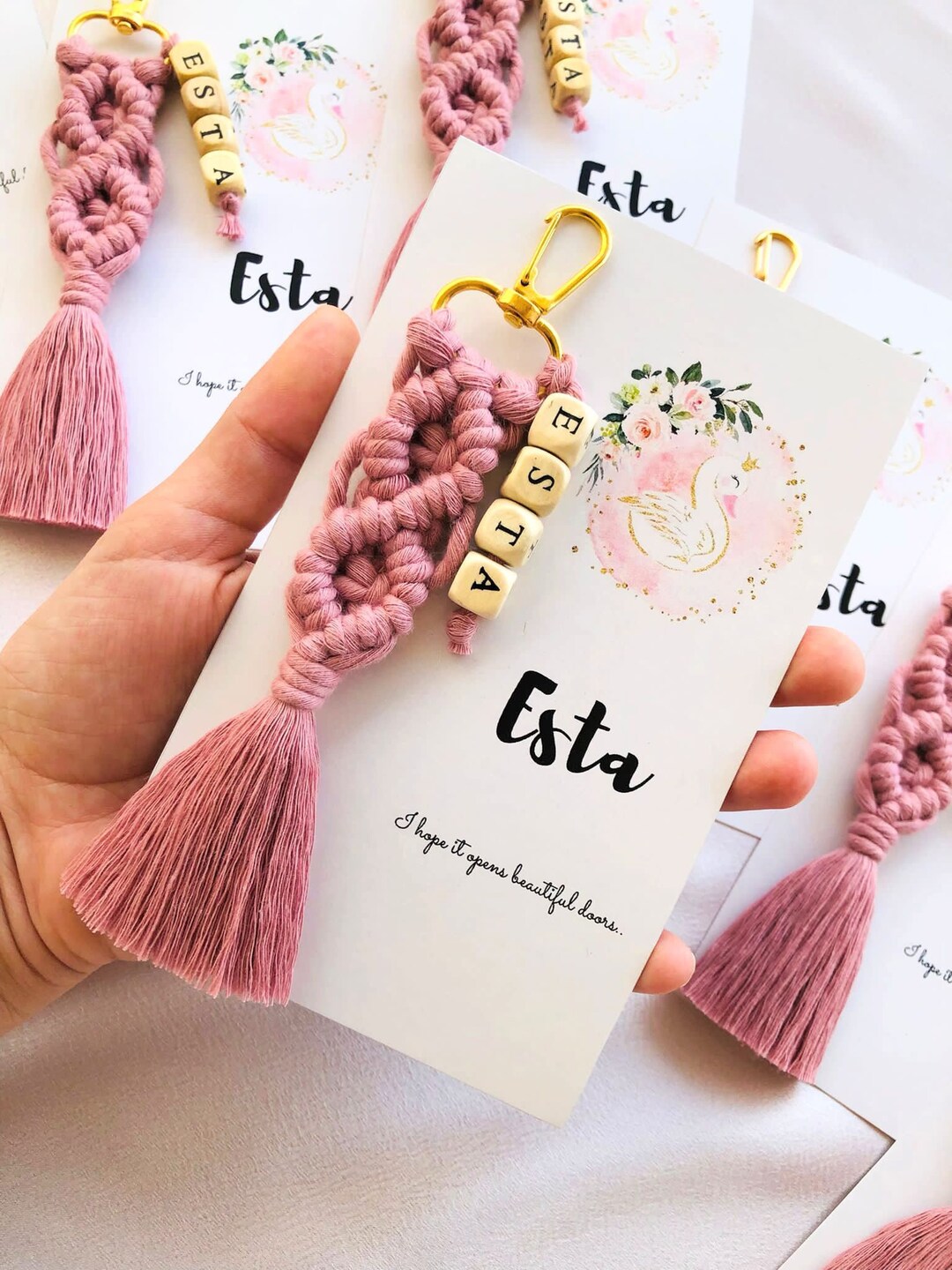 Personalized Macrame Keychain Baby Shower Favors for Guests Etsy