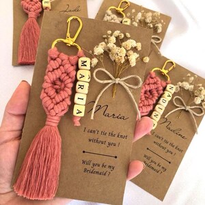 Boho Macrame Bridal Shower Favors with Personalized Tags | Macrame Keychain with Card, Bachelorette Party Gifts For Bridesmaids