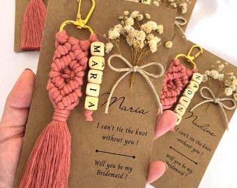 Boho Macrame Bridal Shower Favors with Personalized Tags | Macrame Keychain with Card, Bachelorette Party Gifts For Bridesmaids