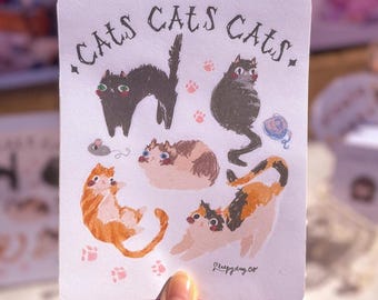 silly cute cats | sticker sheet | waterproof matte | stickers for bullet journal & planners