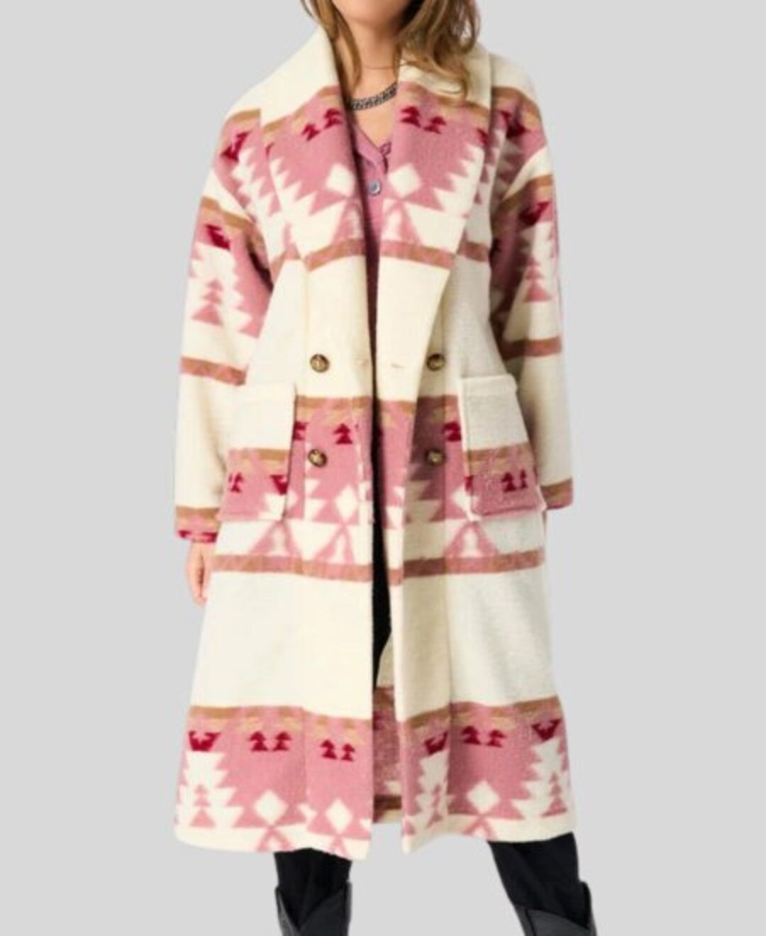 Pink White Wool Trench Coat for Women Etsy