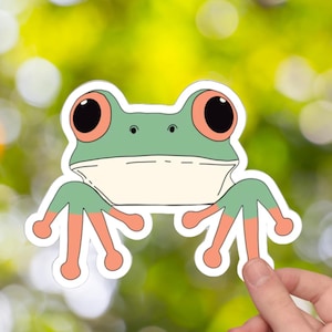 Cute Peeking Frog Kiss-Cut Sticker Hand Drawn Laptop Decor Frog Lover Gift Nature Aesthetic Adorable Frog Art Vinyl Decal