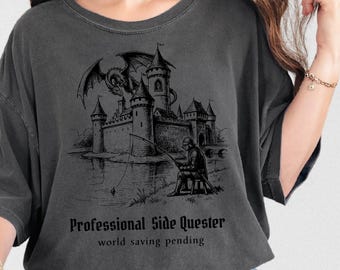 Side Abenteuer Mittelalter Drachen Shirt Castlecore Vintage Komfort Farbe Lustiges ADHD T-Shirt