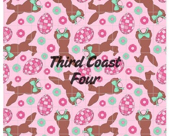 Easter Bunny Coquette Seamless Pattern, Retro Egg Fabric Design (PNG Digital Download)