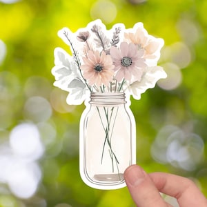 Mason Jar Flower Stickers Wildflower Watercolor Sticker Floral Water bottle Decal Bouquet Laptop Decal Vinyl Waterproof Sticker